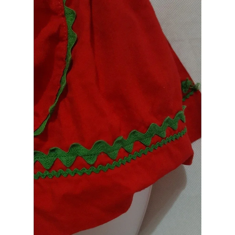 Childs Vintage Half Apron Christmas Red  Jingle Bells Green Rick Rack